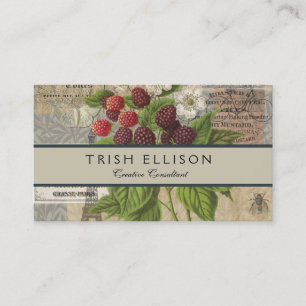 Vintage Blackberries & French Ephemera Art Collage Business Card
