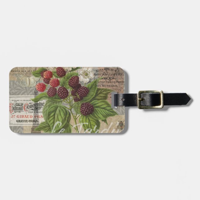 Vintage Blackberries & French Ephemera Art Collage Luggage Tag (Front Horizontal)