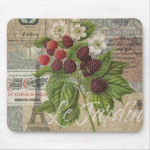 Vintage Blackberries & French Ephemera Art Collage Mouse Pad