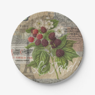 Vintage Blackberries & French Ephemera Art Collage Paper Plate