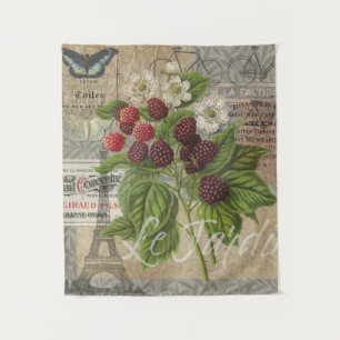 Vintage Blackberries & French Ephemera Art Collage Tapestry
