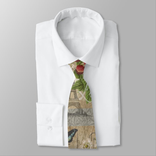 Vintage Blackberries & French Ephemera Art Collage Tie (Tied)