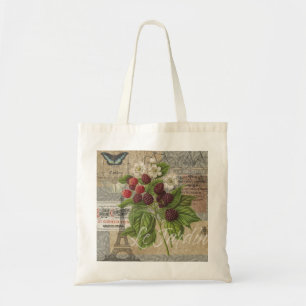 Vintage Blackberries & French Ephemera Art Collage Tote Bag