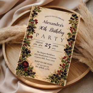 Vintage Blackberry Botanical Frame 90th Birthday Invitation