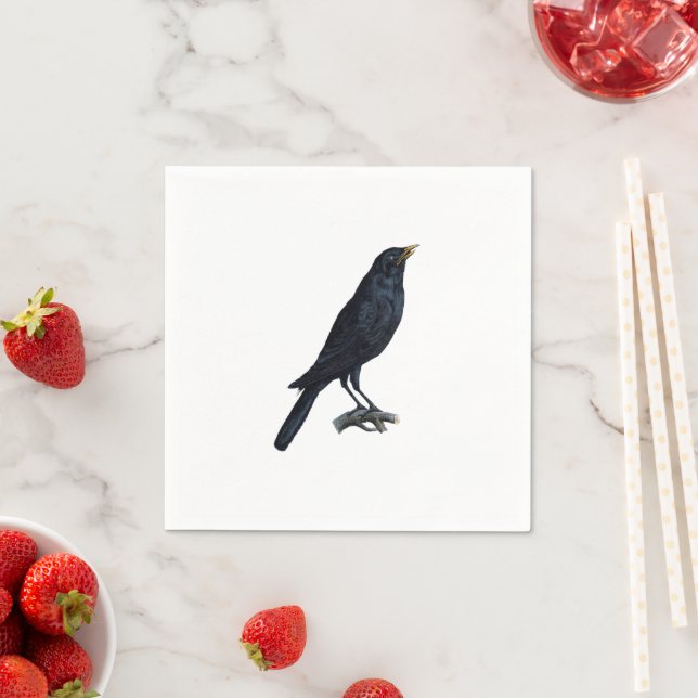 Vintage Blackbird Crow Illustration Napkin (Insitu)