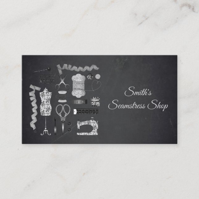 Vintage Blackboard Seamstress Business Card (Front)