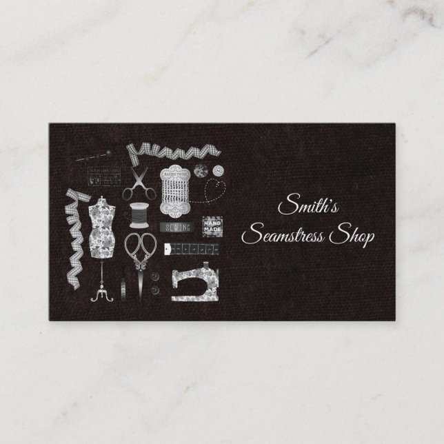 Vintage Blackboard Seamstress Business Card (Front)