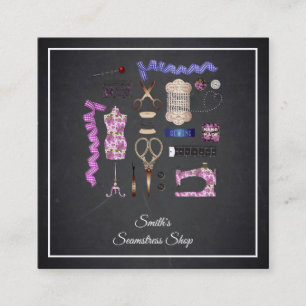 Vintage Blackboard Seamstress Square Business Card