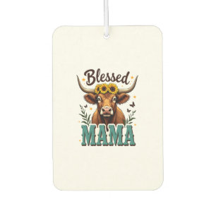 Vintage Blessed Mama Highland Cow Sunflower Wester Car Air Freshener