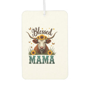 Vintage Blessed Mama Highland Cow Sunflower Wester Car Air Freshener