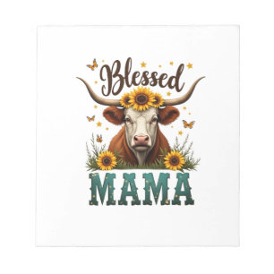 Vintage Blessed Mama Highland Cow Sunflower Wester Notepad