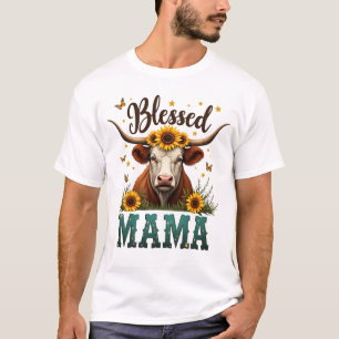 Vintage Blessed Mama Highland Cow Sunflower Wester T-Shirt