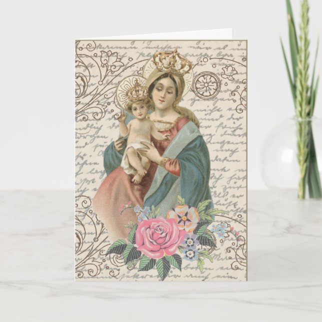 Vintage Blessed Virgin Mary Jesus Mother's Day Card (Front)