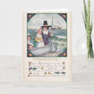 Vintage - Blessings of Friends at Thanksgiving, Holiday Card