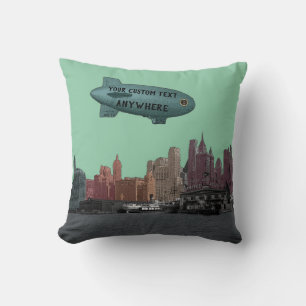 VINTAGE BLIMP OVER NEW YORK CITY SKYLINE CUSTOM CUSHION