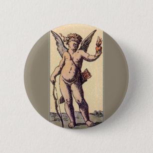 Vintage Blindfolded Cupid, Valentines Tarot Card 6 Cm Round Badge