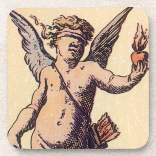 Vintage Blindfolded Cupid, Valentines Tarot Card Coaster (Front)