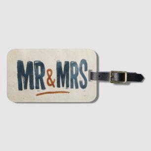 Vintage Block Print Typography "MR & MRS" Luggage Tag
