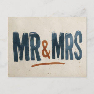 Vintage Block Print Typography "MR & MRS" Postcard