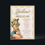 Vintage Blond Birthday Cowgirl 40th Birthday Invitation<br><div class="desc">Vintage Blond Birthday Cowgirl 40th Birthday Invitation Fun retro or vintage style cowgirl or western themed 40th birthday invitation featuring a blond cowgirl image, rope style text, stars and scalloped border. This hello 40 cowgirl birthday invitation is ideal for a western 40th birthday but can be used for any age....</div>