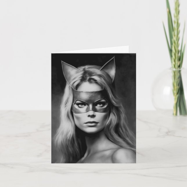 Vintage Blond Costume Mask Holiday Card (Front)