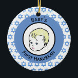 Vintage Blonde Hair Baby's First Hanukkah Ceramic Tree Decoration<br><div class="desc">Vintage style ornament</div>