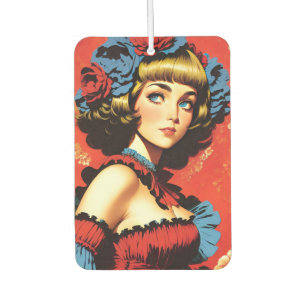 Vintage Blonde Woman In Red And Blue Car Air Freshener