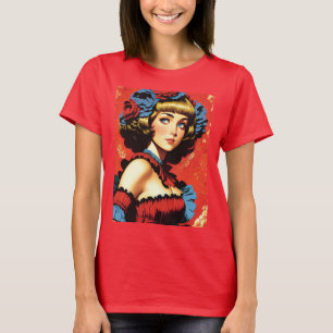 Vintage Blonde Woman In Red And Blue T-Shirt