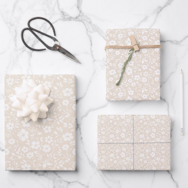 Vintage Bloom Neutral - Soft Linen Wrapping Paper Sheet (Front)