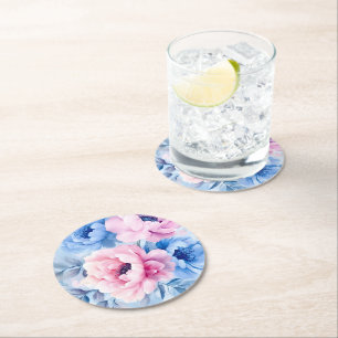 Vintage Bloom Pastel Petals Watercolor Round Paper Coaster