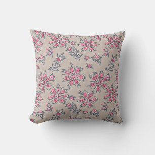 Vintage Bloom Pink Flowers Throw Pillow