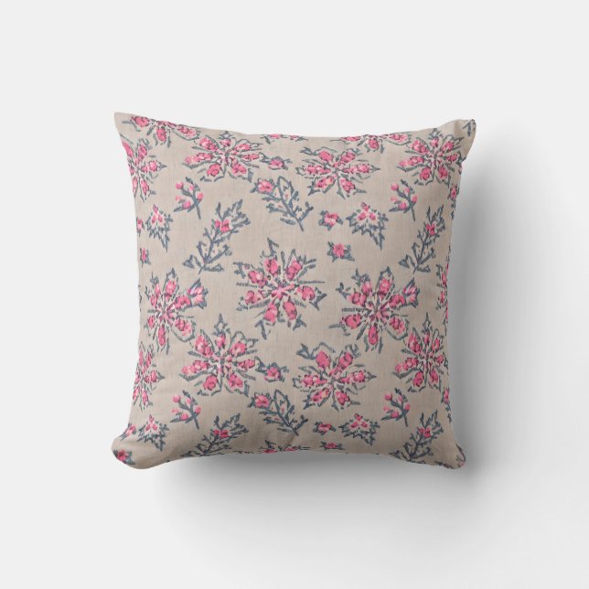 Vintage Bloom Pink Flowers Throw Pillow (Front)