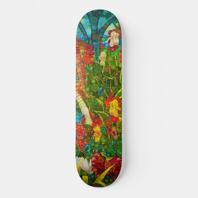 Vintage Bloom Tropical Wildflowers  Skateboard (Front)
