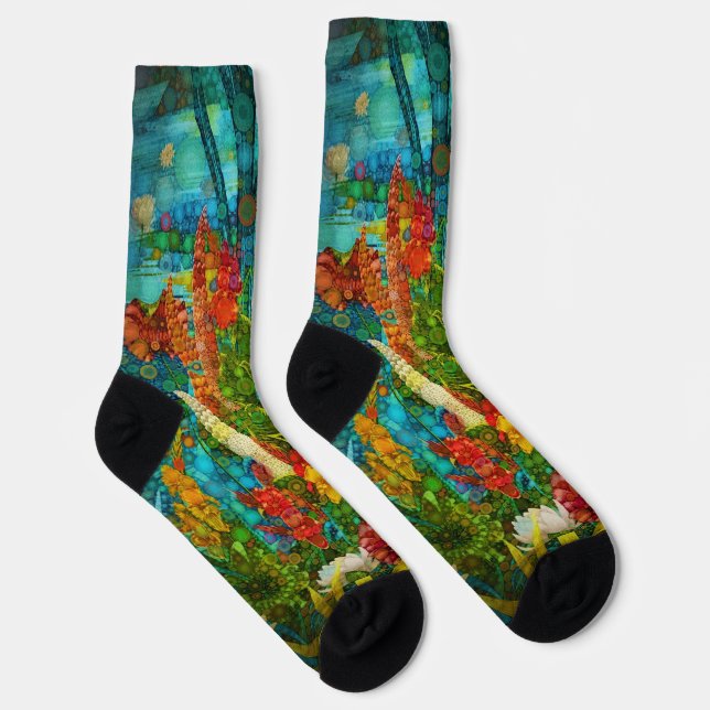 Vintage Bloom Tropical Wildflowers  Socks (Right)