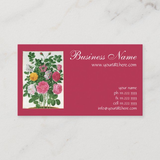 Vintage Blooming Flowers, Spring Garden Roses Business Card (Front)