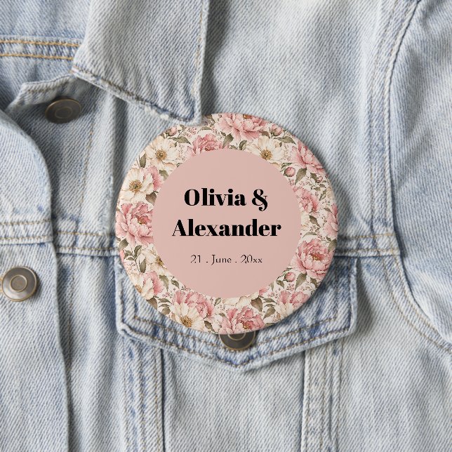 Vintage Blooming Peonies Pattern 10 Cm Round Badge (In Situ)