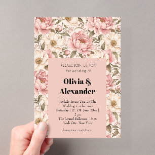 Vintage Blooming Peonies Pattern Acrylic Invitations