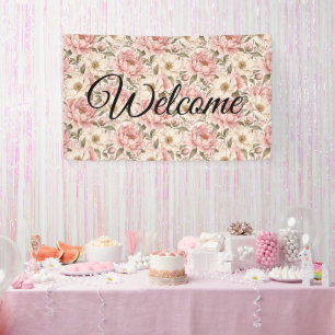 Vintage Blooming Peonies Pattern Banner