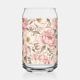 Vintage Blooming Peonies Pattern Can Glass