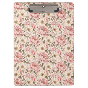 Vintage Blooming Peonies Pattern Clipboard