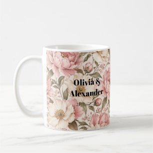 Vintage Blooming Peonies Pattern Coffee Mug