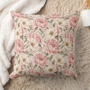 Vintage Blooming Peonies Pattern Cushion