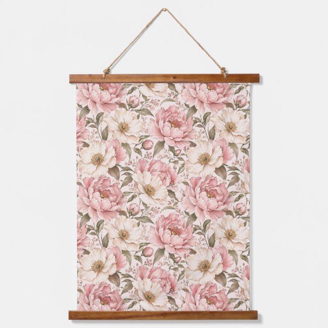 Vintage Blooming Peonies Pattern Hanging Tapestry (Front)