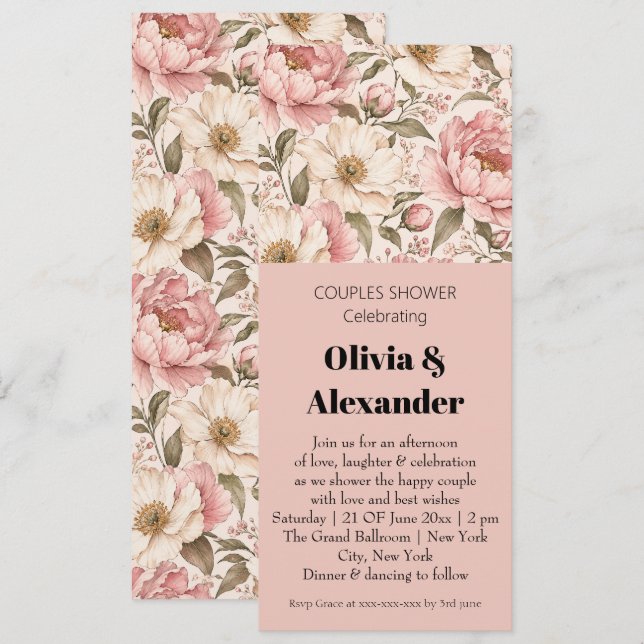 Vintage Blooming Peonies Pattern Invitation (Front/Back)