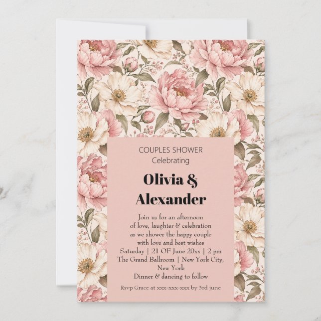 Vintage Blooming Peonies Pattern Invitation (Front)