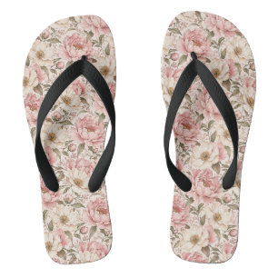 Vintage Blooming Peonies Pattern Jandals