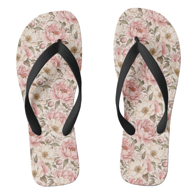 Vintage Blooming Peonies Pattern Jandals (Footbed)