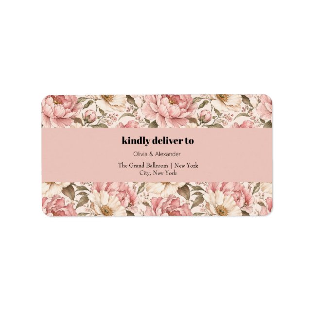 Vintage Blooming Peonies Pattern Label (Front)