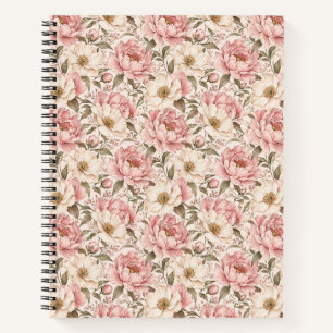 Vintage Blooming Peonies Pattern Notebook