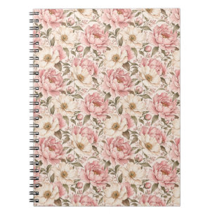 Vintage Blooming Peonies Pattern Notebook